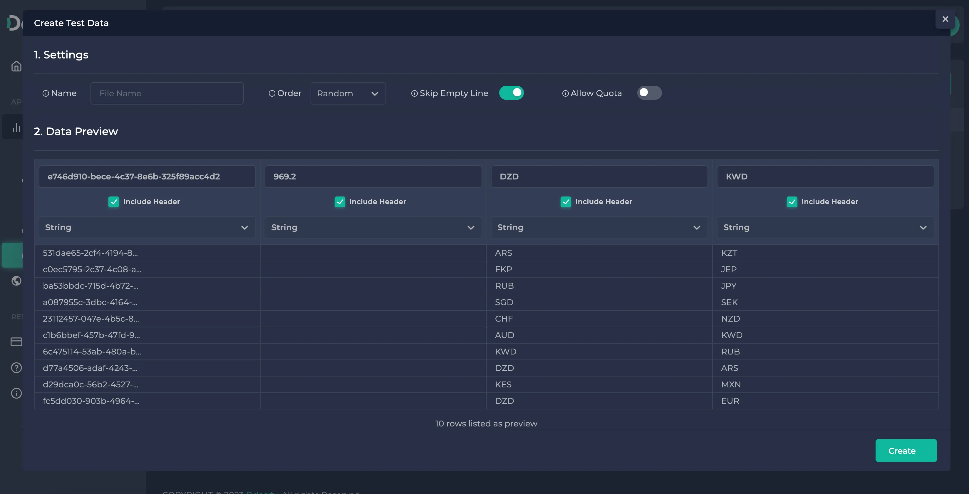 Anteon Test Data Creation Modal 1